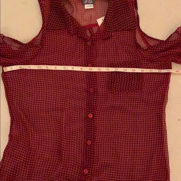 Cold Shoulder Buffalo Plaid Sheer Blouse - Picture 8 of 8